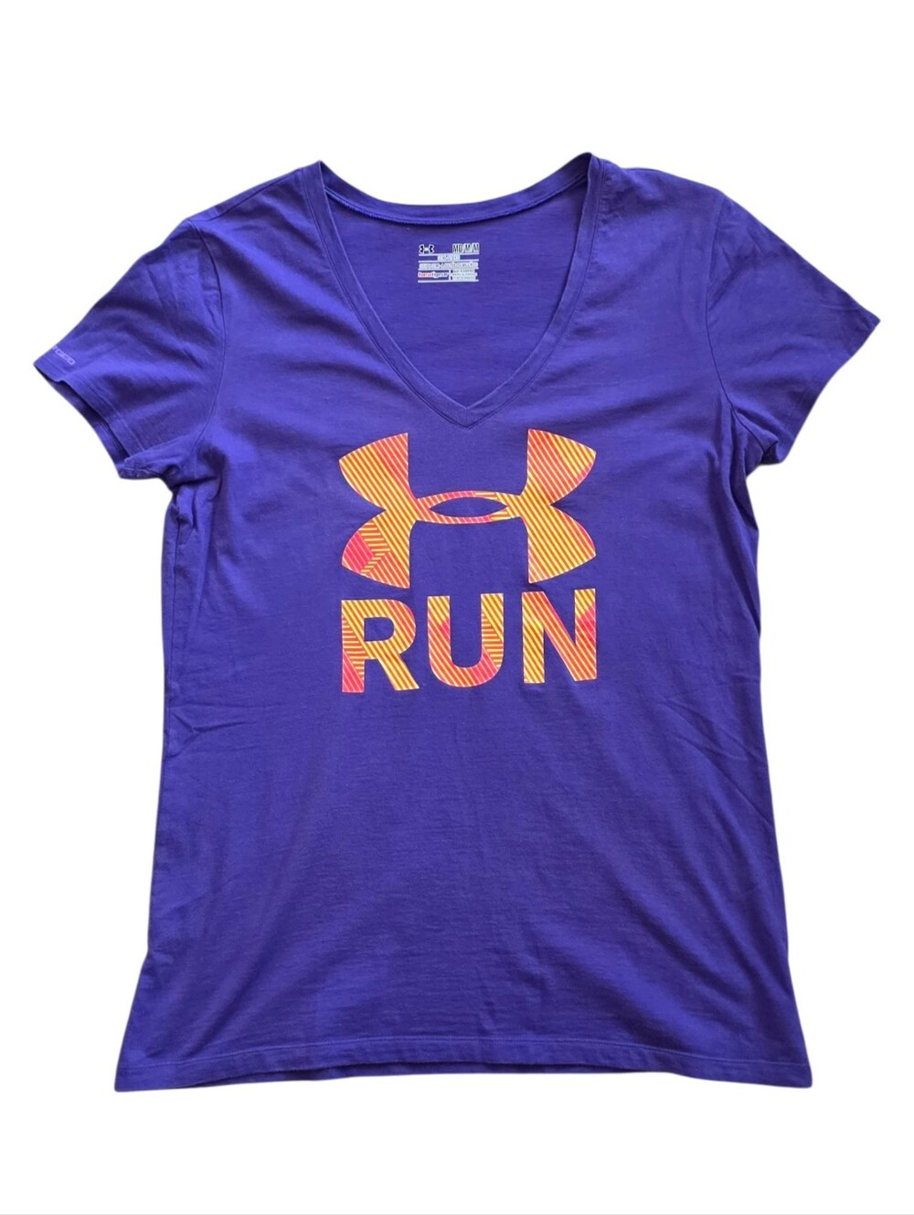 Under Armour Medium Purple RUN HeatGear  V Neck Athletic Tee Shirt